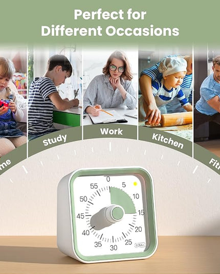 InfPokid Visual Timer for Kids with Pause Function, 60 Minute Countdown Timer for Kids Desk Study, Teaching, Kitchen Cooking, Office Meetings, Time Management for ADHD (White)