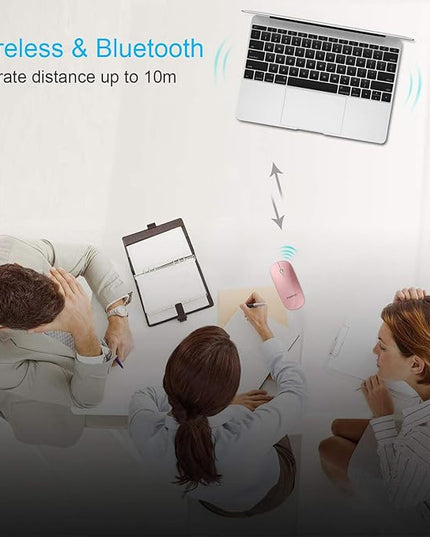 FENIFOX Bluetooth Mouse Slim, Whisper-Quiet Mini Flat Portable Mobile Mice Rechargeable Compatible with Laptop,PC,Android Windows Tablet (Rose Gold)