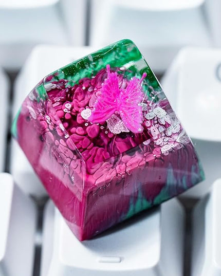Pink Butterfly Artisan Keycap Enchanted Forest R1 SA Profile Custom Keycaps 1U ESC Handmade Gaming Resin Key Cap Cherry MX Switch Compatible Mechanical Keyboard Butterfly Lover Gift