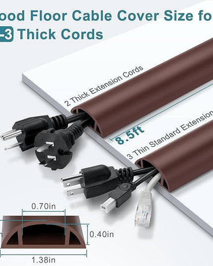 8.5FT Cord Covers - Brown Floor Cable Cover, Flexible Extension Cord Cover for Wires, Wire Cover Channel Diameter: 0.7" (W) x 0.4" (H)