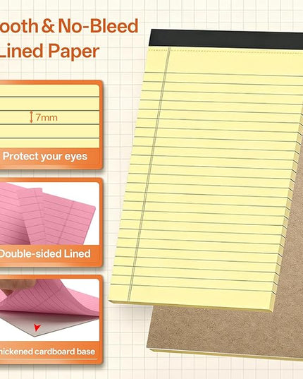 18 Pack Note Pads 5x8, Lined Sticky Notes 4x6 Color Small Notepad, 50 Sheets per Writing Pad, Perforated Legal Pads Bulk Narrow Ruled Writing Pad＆Self-Stick Note Pads for College Office Journal Work