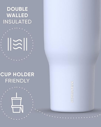 Hydrapeak Voyager 40 Oz Stainless Steel Tumbler with Handle, Insulated Water Bottle With Straw & Lid, Cupholder Friendly Reusable Travel Mug (Iceberg)