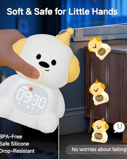 Alarm Clock for Kids with Night Light, Sleep Training Clock Time to Wake Clock, Rechargeable Silicone Light for Bedroom, Perfect Sleep Companion for Boys Girls,Dog