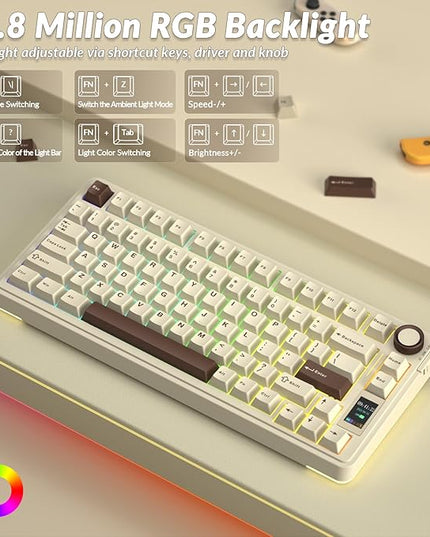 AULA S75 PRO Wireless Mechanical Keyboard with Screen&Knob, 75% Hot Swappable Gaming Keyboard with Pre-lubed Switches, RGB Backlit, PBT Keycaps, Creamy Sounding Computer Keyboards