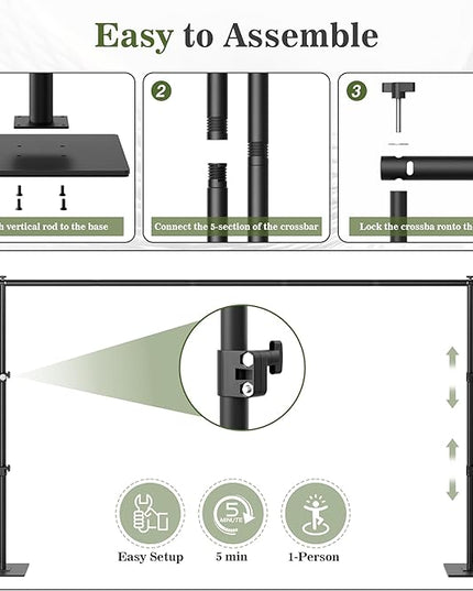 Backdrop Stand 6.5x10 ft Adjustable Photo Backdrop Stand Kit, Heavy Duty Pipe and Drape Photography Background Support with Flat Metal Base for Wedding, Party, Video Studio, Birthday, Black
