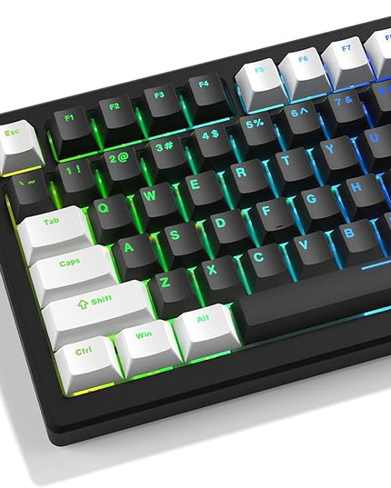 XVX Black and White Keycaps, Shine Through PBT Keycaps Cherry Profile, Custom Key caps Doubleshot 124 Keys Set, Universal Compatiability for 60%, 65%, 75%, 100% Keyboard