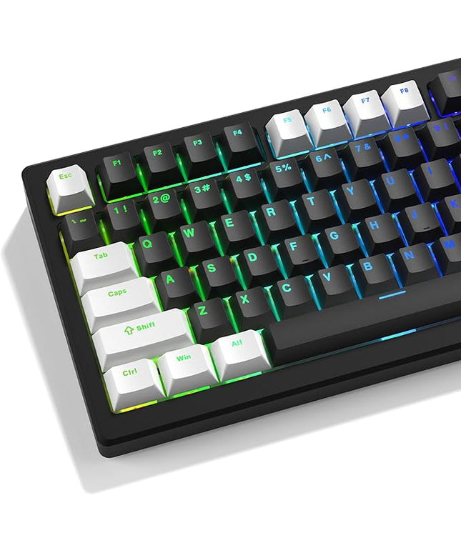 XVX Black and White Keycaps, Shine Through PBT Keycaps Cherry Profile, Custom Key caps Doubleshot 124 Keys Set, Universal Compatiability for 60%, 65%, 75%, 100% Keyboard