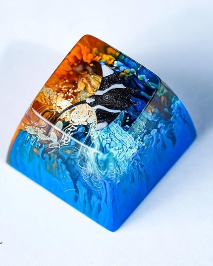 Manta Ray Artisan Keycap Orange and Blue Ocean R1 SA Profile Custom Sea Creatures Keycaps 1U ESC Handmade Gaming Resin Key Cap Cherry MX Switch Compatible Mechanical Keyboard Manta Ray Lover Gift