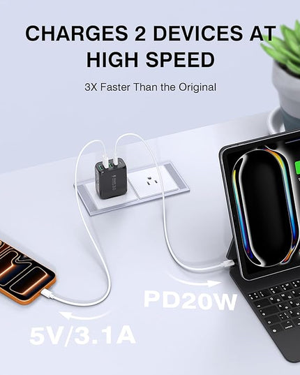 60W USB C Wall Charger Block, 2Pack 5-Port C Charger Fast Charging Block PD Power Adapter+QC 3.0 Multiport Type C Box Brick Cube USB A Wall Plug for iPhone 15/16/17 Pro Max Plus, iPad,Galaxy S24/S23