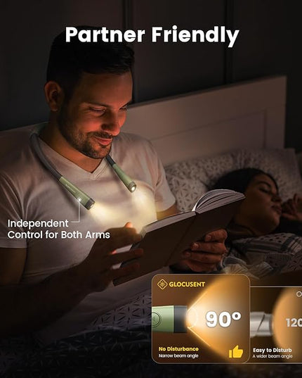 Glocusent Book Light, 3-Color & 6-Brightness Reading Light, Bendable Neck Light, 80-hr Lasting Rechargeable Book Light, Perfect Reading Lights for Books in Bed, Knitting, Repairing, Book Lovers Gifts