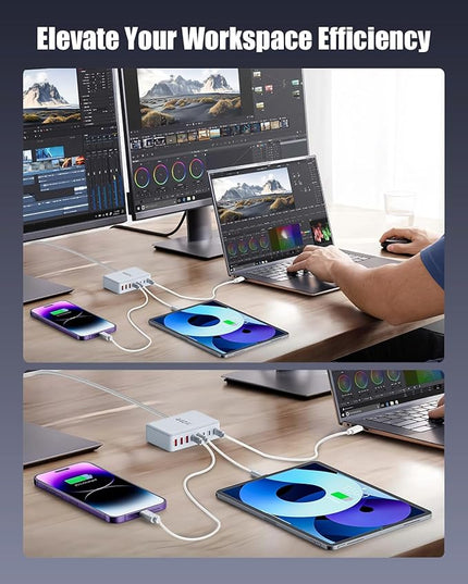 USB C Charger Block 440W Charging Station Hub,8 Port GaN III Fast Charging Brick with 5ft Extension Cord,PD QC PPS 100W Laptop Power Adapter for MacBook Pro/Air,iPhone 17/16/15,Samsung Galaxy,Dell etc