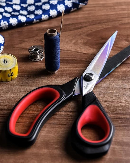 LIVINGO 2 Pack Premium Tailor Scissors Heavy Duty Multi-Purpose Titanium Coating Forged Stainless Steel Sewing Fabric Leather Dressmaking Comfort Grip Shears Professional Crafting (8.5 & 9.5INCH)