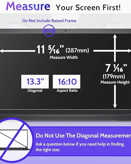 Peslv 13.3 Inch Laptop Privacy Screen for 16:10 Computer Monitor, Anti Glare Blue Light Filter Protector, Removable 13" Security Shield Compatible with Lenovo Hp Dell Acer Asus Thinkpad Envy Xps