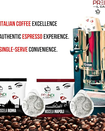 ESE Pod Espresso Machine – Spinel Pinocchio Coffee Maker for 44mm Paper Pods, Made in Italy, Compact Automatic Espresso Machine for Home & Office, Includes 150 Free ESE Pods (100 Classic + 50 Decaf)