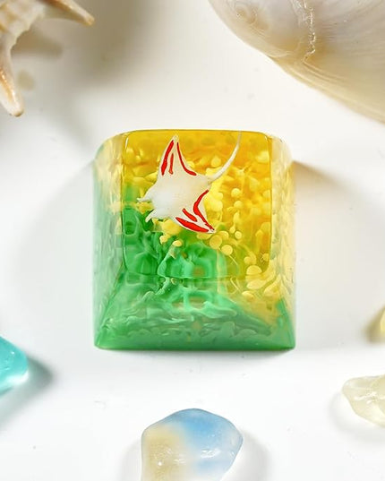Manta Ray Artisan Keycap Green Yellow Ocean Coral R1 SA Profile Custom Sea Creatures Keycaps 1U ESC Handmade Gaming Resin Key Cap Cherry MX Switch Compatible Mechanical Keyboard Manta Ray Lover Gift