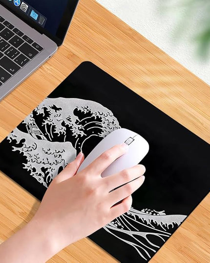 Black Wave of Kanagawa Square Mouse pad, Texture, Waterproof, Anti Slip Rubber Base, Computer Mouse pad, Laptop Mouse pad