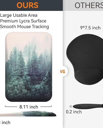 Ospelelf Mousepad with Wrist Rest Ergonomic Computer Comfortable Pain Relief Mouse Pad Wrist Support Green Forest Pattern
