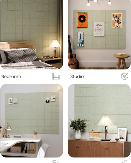 Large Felt Bulletin Board 48" x 36", 12-Pack 4-Compartment Wall Organizer, Cork Board Alternative with 70 Removable Adhesive Tabs, Modular Felt Panels for Home Office, Classroom and Study-Sage