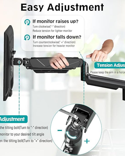 MOUNT PRO Triple Monitor Mount, 3 Monitor Desk Arm fits Three Max 27" LCD Computer Screens, up to 17.6lbs Each, Premium Gas Spring Display Stand with Tilt Swivel Rotation, Vesa Mount 75x75,100x100