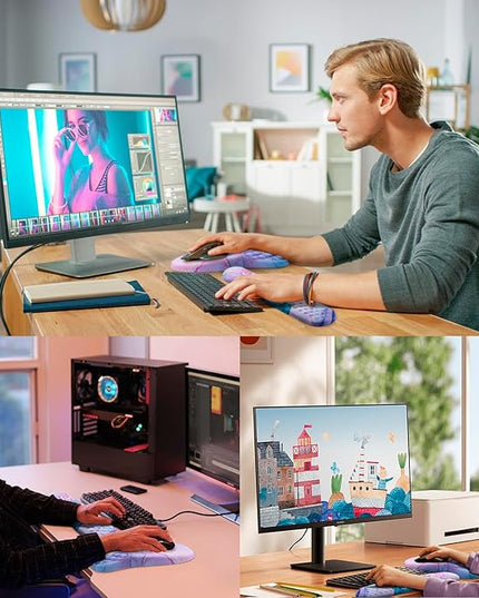 Mouse Pad Wrist Support, Laokiiy 2 in1 Keyboard Wrist Rest+ Ergonomic Mouse Pad, Non-Slip Wrist Rest for Computer Keyboard, Made Easy Typing & Relieve Wrist Pain(Blue Pink Marble)