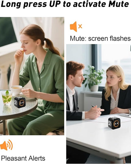 Pomodoro Timer Cube for Productivity — 5/25/10/50 Minutes Preset, Digital Gravity Sensor Desk Visual Timer for ADHD, Silent Mode, Ideal for Office, Study, Kitchen & Kids