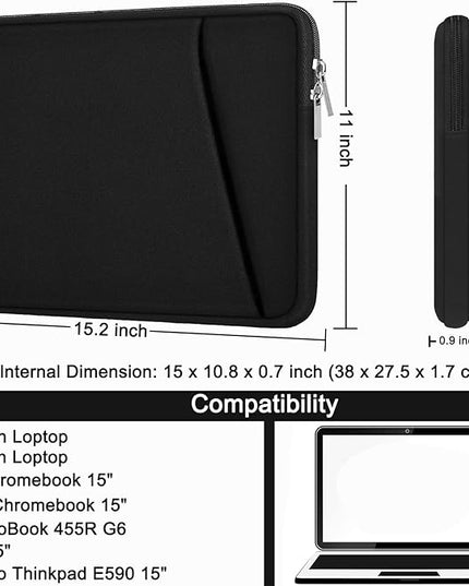 Askuko 15 inch Laptop Sleeve Bag, Shockproof Protective Case Cover, Handbags Portable Notebook Bag for 15-16 inch HP Dell Asus Lenovo Computer, Laptop Case with Front Pocket, Black