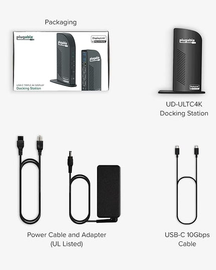 Plugable 13-in-1 USB C Docking Station 4K Triple Monitor with 100W Power Delivery | USB C Dock for Windows, Mac, ChromeOS, Thunderbolt | Driver Required | 3X HDMI and 3X DisplayPort (UD-ULTC4K)