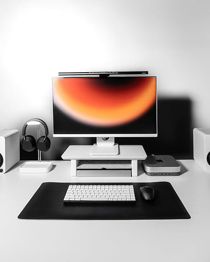 Raico Desk Cockpit Shelf Monitor Stand System Dual Screen Setup Wood Large Desk Accessory Organizer Unit (Matte White, Small | 18.8 Inches)