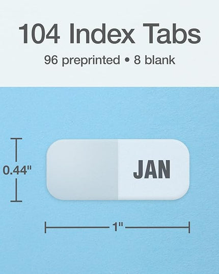 Redi-Tag Monthly Adhesive Tabs, Preprinted Tabs, 8 Sets of Jan-Dec Plus Bonus Blank Tabs, 7/17" x 1", Durable and Customizable Labels with Permanent Adhesive for Planners and Files, White (1006546)
