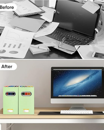 BALEINE File Organizer Box, Cardboard File Folder Organizer with Handle for Letter Size, Portable Collapsible Hanging Filing Box for Home Office Document Storage (4 Pack, Green)