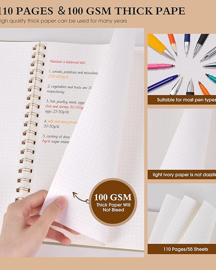 Dotted Notebook, Spiral Notebook Journal 8.5” x 11”, A4 Large Dot Grid Notebooks for Women Men, 100 GSM Dotted Paper, Plastic Hardcover Spiral Bullet Journals for Work School Sketching, Yellow