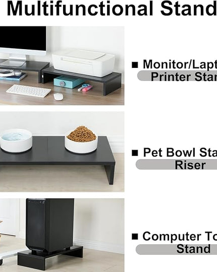 TEAMIX 2 Pack Monitor Stand Riser-20 inch, Black Desktop Stand for PC/TV/Laptop/Printer, Keyboard Shelf Organizer Wood Monitor Riser with Storage