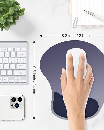ITNRSIIET Ergonomic Mouse Pad, Cushioned Gel Wrist Rest, Non-Slip Base, Smooth Surface, Cute Multi-Color, 9.5 x 8.2 in, Gray Blue Gradient