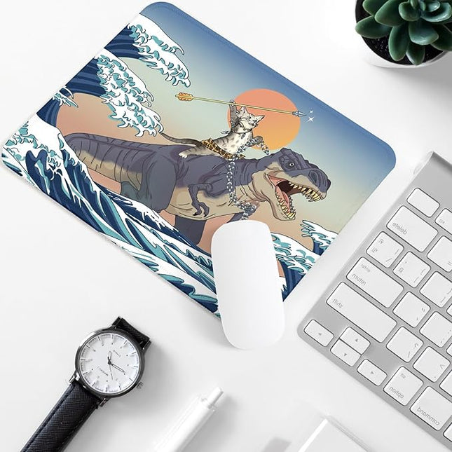 Dinosaur and Cat Square Mouse Pad,Non-Slip Rubber Base Mouse Pad,Home Office Decoration Desktop Accessory,Laptop Mouse Pad for Office Laptops,9.4x7.8x0.12inch.