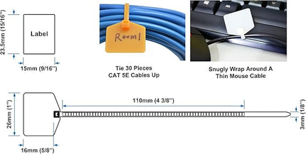 Mr-Label 4-3/8” Nylon Cable Zip Ties Tags Labels Marker – Write on | Self-Locking – with Free Printable Labels - for Wire Marking and Organizing (100, Yellow)