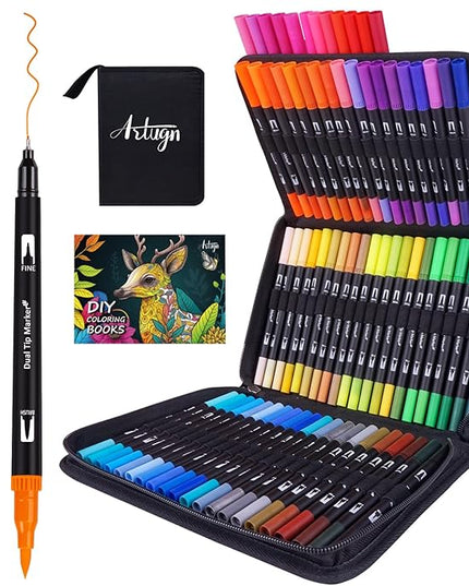Dual Markers Brush Pens for Adult Coloring Books, 72 Colors Art Marker Set with Fine & Brush Tip Pen for Bullet Journaling, Coloring, Drawing, Hand Lettering, Calligraphy, Art Supplies