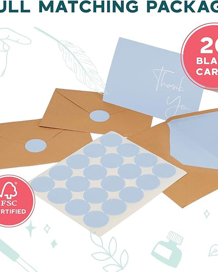 VNS Creations 50 Pack Thank You Cards With Envelopes, Stickers, 3.5x5 Inch Blank Thank You Notes - Bulk Box Set Notes for Graduation, Wedding, Small Business, Baby & Bridal Shower Card - Light Blue