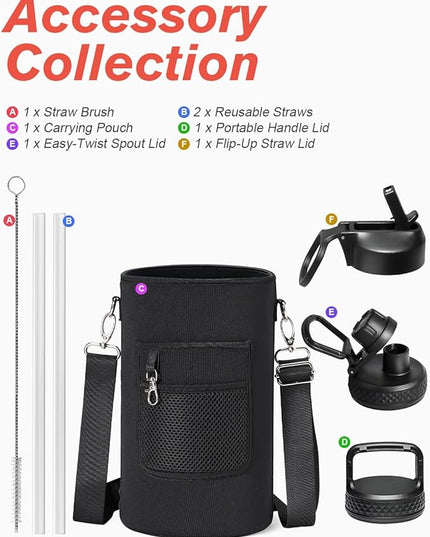 Coolflask 128 oz Gallon Water Bottle Insulated with Straw &3 Lids, Water Jug Large Stainless Steel Metal Vacuum Wide Mouth for Sports, Gym or Office, Non-BPA Keep Cold 48H Hot 24H, White