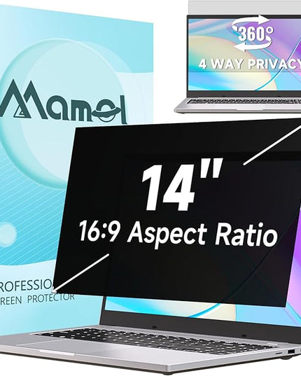 360° Privacy Screen for Laptop 14 Inch 16:9, 4 Way Computer Monitor Privacy Shield, Anti Glare Blue Light Filter Compatible with Lenovo Hp Dell Acer Asus Thinkpad Envy Xps