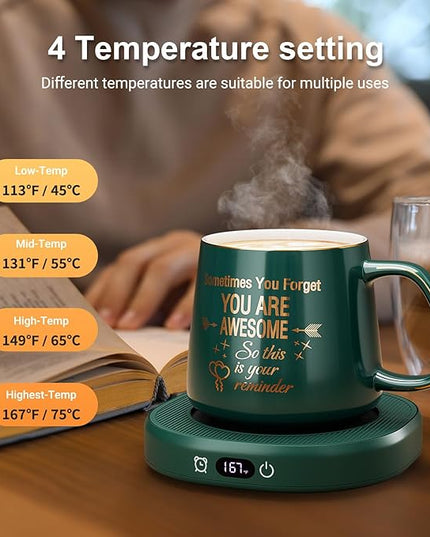 Coffee Mug Warmer & You are Awesome Mug Set, Electric Cup Warmer with Auto Shut Off, 4 Temperature Setting Smart Beverage Warmer, 8-Hours Auto Shut Off