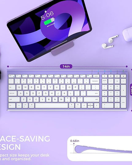 iClever BK10 Bluetooth Keyboard Quiet Typing Multi-Device USB-C Rechargeable – Slim Wireless Keyboard for Mac Windows iPad Office