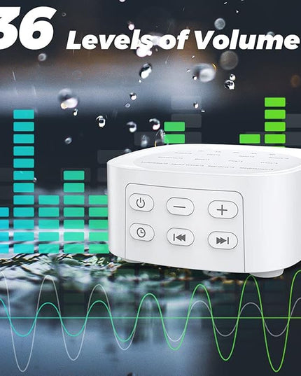 Sleepbox Sleep White Noise Sound Machines with 25 Soothing Sounds 36 Volume Levels 5 Timers Visible Sound Catalog Portable Size Memory Function for Home Office and Travel