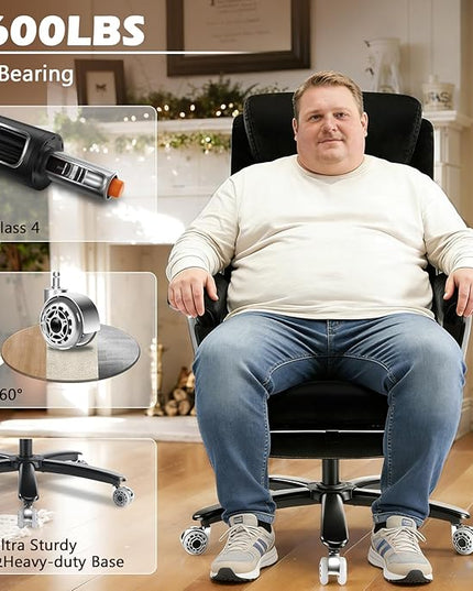 600LBS Reclining Heavy Duty Office Chair with 5D Flip Arms, Big and Tall Office Chair with Pocket Spring Cushion, Large High Back with Adjustable Lumbar Support,Dual Rubber Wheel
