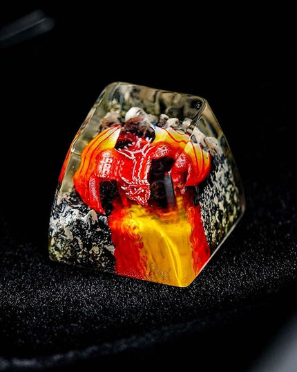 Red Dragon with Volcano Fantasy Artisan Keycap R1 SA Profile Custom Cool Dragon Keycaps 1U ESC Handmade Gaming Resin Key Cap Cherry MX Switch Compatible Mechanical Keyboard Dragon Lover Gift