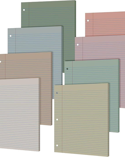 PerKoop 400 Sheets Colored Loose Leaf Paper 8.5" x 11" college ruled Lined 3 Hole Punched notebook Filler Paper for 3 Ring Binders Office School Supplies (Morandi Colors)