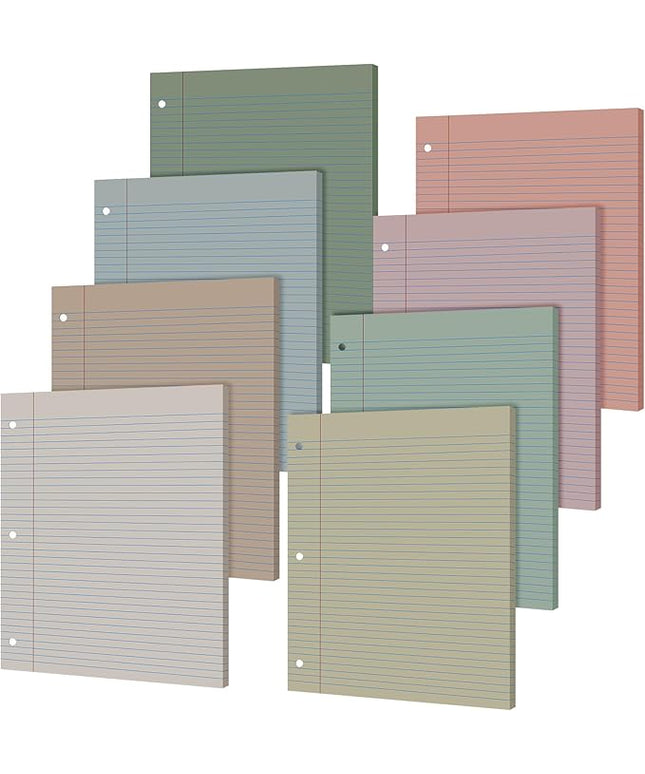 PerKoop 400 Sheets Colored Loose Leaf Paper 8.5" x 11" college ruled Lined 3 Hole Punched notebook Filler Paper for 3 Ring Binders Office School Supplies (Morandi Colors)