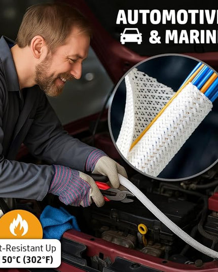 MGI SpeedWare Braided Split-Sleeve White Wire Loom for High-Temperature Automotive Harness and Home Cable Management 25 feet (1/8")