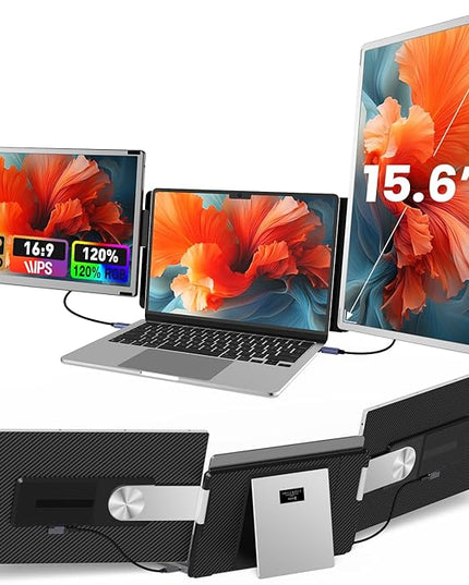 UK BONITOYS 15.6" Laptop Screen Extender, 1080P FHD Laptop Monitor Extender with 120% sRGB, 235°Rotation Detachable Dual Monitor, Plug & Play, Triple Screen Compatible with Windows, Mac, Chrome
