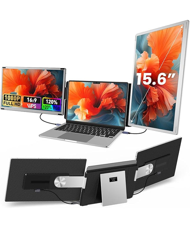 UK BONITOYS 15.6" Laptop Screen Extender, 1080P FHD Laptop Monitor Extender with 120% sRGB, 235°Rotation Detachable Dual Monitor, Plug & Play, Triple Screen Compatible with Windows, Mac, Chrome