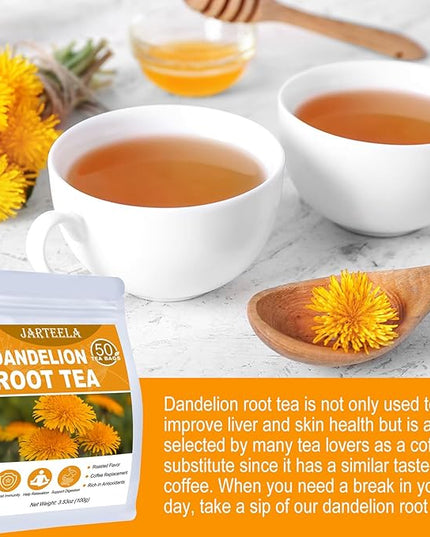 Jarteela - Roasted Dandelion Root Tea Bag, 2g x 50 Count - Dandelion Tea - Premium Herbal Dandelion Tea Bags - Non-GMO - Caffeine-free Tea